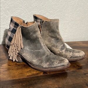Macie Bean Gray and Tan Ankle Boots with Fringe